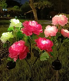 abordables -3 têtes solaire pivoine simulation extérieure fleur lampe led fleur artificielle lampadaire jardin et cour lumières décoratives fête de vacances lumières décoratives