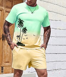 abordables -Hombre Graphic Bloque de color Árbol de coco 2 piezas Conjuntos de camisetas Conjunto de pantalones cortos y camiseta Trajes De Camiseta Camiseta de playa Manga Corta Cuello Barco Design Casual Cómodo