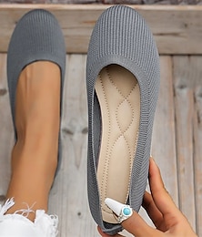 preiswerte -Bequeme Ballerinas aus Strick für Damen – atmungsaktive Slip-On-Schuhe mit runder Spitze und Keilabsatz für die Freizeit, das Büro und auf Reisen