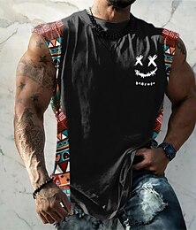 economico -Per uomo Pop art Color Block Tribale Panciotto Maglietta senza maniche da uomo Fibbie maglietta Stampa 3D Girocollo Camicia Di tendenza Originale Muscolo Giornaliero Sport Palestra Nero Bianco Blu