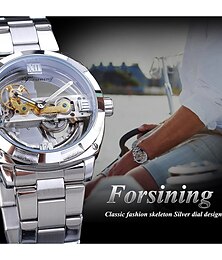 cheap -Forsining Double Side Transparent Watches Golden Luxury Leather Strap Men's Mechanical Watch