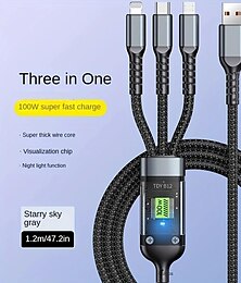 ieftine -Cablu de încărcare super rapidă de 100 W Cablu de date împletit 3 în 1 pentru cablul de încărcare rapidă xiaomi huawei 6a suport transfer de date