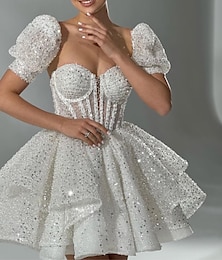 abordables -Robes de cocktail en A robe corset invité de mariage anniversaire courte  mini à manches courtes décolleté carré sequins avec perles sequins 2025