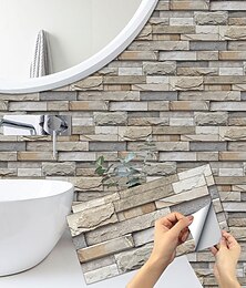 cheap -7pcs Artificial Stone Tile Wall Sticker 3D Vinyl Wallpaper Self Adhesive Floral Home Decor For Kitchen Bathroom 5.5x11 Inches