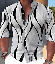 preiswerte -Herren Geometrische Muster Geometrie Hemd Knopfhemd Langarm Modisch Strassenmode Designer Outdoor Casual Täglich Sommer Frühling Herbst Ständer Bedruckt Blau-Grün Rosa Blau Grün Grau