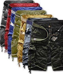 cheap -Men's Cargo Shorts Shorts Hiking Shorts Leg Drawstring 6 Pocket Plain Comfort Lightweight Outdoor Daily Going out Cotton Blend Fashion Streetwear Black Army Green