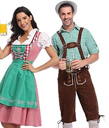 economico -Birra Oktoberfest Costume Top o camicia Dirndl Lederhosen Coppia bavarese Coppia dell'Oktoberfest Tedesco Monaco Prati Per uomo Per donna Panno in stile tradizionale Camicia Abito Pantaloncini