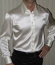 preiswerte -Herren Hemd Lässiges Hemd Satinhemd Weiß Langarm Glatt Kargen Täglich Urlaub Bekleidung Modisch Brautkleider schlicht Komfortabel