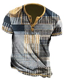 preiswerte -Herren Henley Shirt Graphic Streifen Henley Bekleidung 3D-Druck Outdoor Täglich Kurzarm Button-Down Bedruckt Modisch Designer Komfortabel