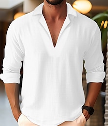 levne -Pánské Košile Popover košile Letní košile Plážová košile Černá Bílá Zelená Dlouhý rukáv Bez vzoru Camp Collar Jaro léto Ležérní Denní Oblečení