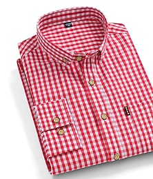 billiga -Skjorta Button Down skjorta Oxford skjorta Ränder och pläd Bröllop Kontor & Karriär Svart Rubinrött Blå Långärmad Nedvikt Vår & Höst Kläder
