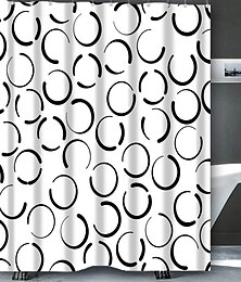 お買い得  -バスルーム用フック付きシャワーカーテン、ミニマルデザインシャワーカーテンファームハウスバスルーム装飾セットポリエステル防水12パックプラスチックフック