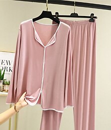 levne -dámské pyžamo pyžamové top a kalhotové soupravy 2 kusy čistá barva móda ležérní měkký domov denní postel modal prodyšná klopa kalhoty s dlouhým rukávem léto jaro domácí oblečení