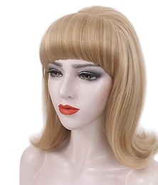 voordelige -Blonde Bijenkorf Peruk Met Bangs 50's Flip Peruk Voor Vrouwen 60s 70s Feest Kostuum Cosplay Carnaval Halloween Perukken