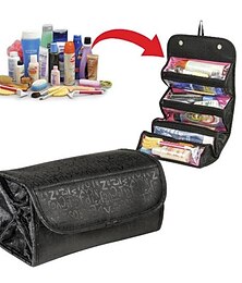 economico -borsa cosmetica avvolgibile, borsa da toilette avvolgibile da viaggio appesa borsa cosmetica pieghevole borsa da toeletta - nera, misura libera