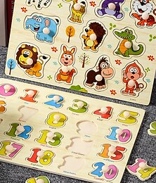 abordables -Rompecabezas de tablero de agarre de uñas para niños montessori educación temprana juguetes de madera alfanumérico forma de fruta rompecabezas cognitivo