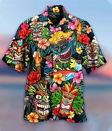 cheap -Men's Summer Hawaiian Shirt Camp Collar Shirt Graphic Shirt Aloha Shirt Cartoon Turndown Yellow Red Blue Dark Green Light Purple Outdoor Street Short Sleeve Button-Down Clothing Apparel Fashion