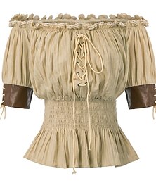 Недорогие -Ретро Викторианский стиль Средневековый Эпоха возрождения Блузы / сорочки Пираты Викинг Эльфийский Жен. Рубашка