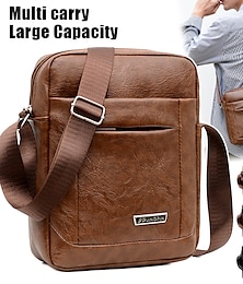 cheap -Men's Crossbody Bag Shoulder Bag Satchel PU Leather Outdoor Daily Zipper Large Capacity Waterproof Lightweight Solid Color Yellow brown Black Brown