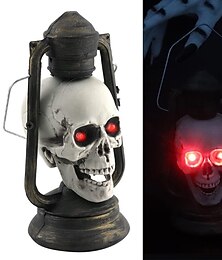 preiswerte -Halloween-Laterne, LED-Totenkopf-Statuenlicht, Halloween-Dekorationen, Nachtlicht, Harz-Totenkopf-Requisite, Horror-Spukhaus-Party-Ornament-Dekoration mit LED-Leuchtaugen, Schreibtischlampe, Urlaub