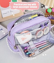 お買い得  -紫色の鉛筆ケース大容量ペンバッグポーチホルダーボックス女の子オフィス学生文具オーガナイザー学用品、新学期ギフト