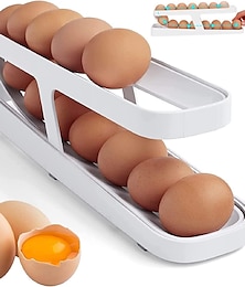 cheap -Egg Dispenser, Automatic Roll-on 2-Tiers Egg Trays, Egg Storage Box For Refrigerator, Plastic Egg Basket, Egg Fresh-Keeping Organizer, Kitchen Storage Accessories
