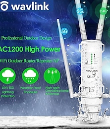 זול -wavlink הטכנולוגיה העדכנית ביותר 1200mbps הספק גבוה 4x7dbi אנטנות דו-פס 2.4ghz &amp;5GHz Gigabit Ethernet חיצוני עמיד בפני פגעי מזג האוויר נתב wifi אלחוטי/Repeater AP לבן