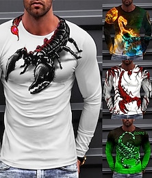 cheap -Men's T shirt Tee Animal Graphic Prints Scorpion Crew Neck A B C Black White 3D Print Outdoor Street Long Sleeve Print Clothing Apparel Sports Designer Basic Casual