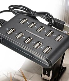 cheap -Portable 1PC General Purpose Work Home With Switch ABS Plastic Double Row Ten Port USB HUB