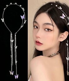 baratos -Tiara de borboleta de casamento, corrente de cabeça, borla de prata, faixa de cabelo, argola, videira, chapéu decorativo vintage, acessórios de cabelo para mulheres e meninas, cocar