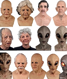 ieftine -cosplay masca de om batran OZN capac de cap extraterestru chel chipeș tânăr frumusețe bătrână pentru că mască facială completă