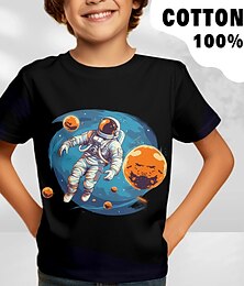 abordables -Chica 3D Graphic Astronauta Espacio Camiseta Manga Corta Impresión 3D Verano Primavera Activo Moda Estilo lindo 100% Algodón Niños 3-12 años Exterior Casual Diario Ajuste regular