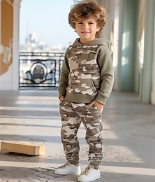 abordables -Garçon 3D Graphic camouflage Camouflage Ensemble sweat à capuche et pantalon de survêtement Ensemble à capuche Ensemble de Vêtements manche longue 3D effet Eté Automne Actif Mode Frais Enfants 3-12