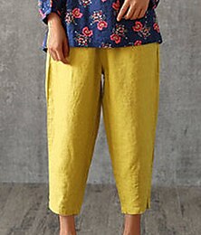 cheap -Women's Linen Pants Pants Trousers Linen Cotton Blend Pocket Baggy Mid Waist Full Length Orange red Summer