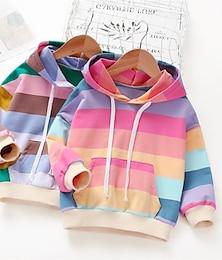 abordables -Kids Girls' Hoodie Rainbow Stripe Long Sleeve Pocket Spring Fall Cute Streetwear Daily Cotton Outdoor Casual Regular Fit