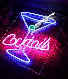 voordelige -neonreclames cocktails led teken blauw cocktail glas vormige neon light sign martini led neonreclames muur decor man cave neon bar borden voor bar shop bier bar nachtclub