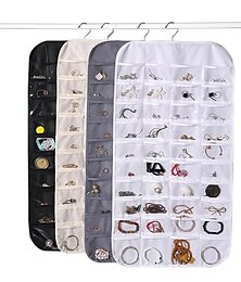 abordables -Organisateur de bijoux suspendus rangement avec poche double face 80 grilles collier bracelet boucle d'oreille bijoux organisateur d'affichage