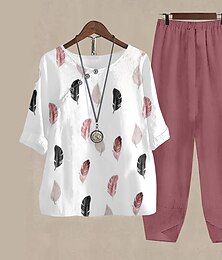 economico -Completo da donna in 2 pezzi camicia base pantaloni pantaloni girocollo stampa grafica vacanza weekend rosso blu autunno e inverno vestibilità regolare