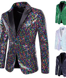 abordables -Hombre chaqueta Rendimiento Fiesta / Cóctel Baile de Salón Vintage Años 80 Verano Primavera Poliéster Lentejuelas Color sólido Recto 1 botón Chaqueta de sport Plata Blanco Azul Marino Oscuro Verde