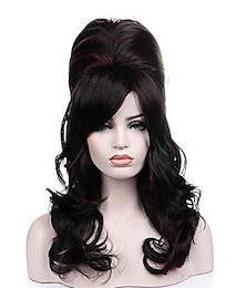 baratos -Peruca de colmeia preta natural feminina encaracolada longa resistente ao calor cabelo sintético cosplay perucas de fantasia peruca de halloween