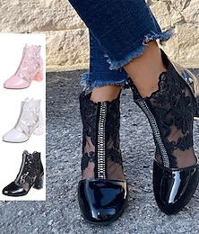 cheap -Women's Boots Plus Size Sandals Boots Summer Boots Heel Boots Solid Color Embroidered Booties Ankle Boots Summer Spring Lace Block Heel Chunky Heel Round Toe Boots