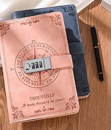 preiswerte -A5 Leder Notizbuch mit Schloss Passwort-Tagebuch für Studenten retro handgefertigtes dickes Papier Schulanfangsgeschenk Schreibwaren