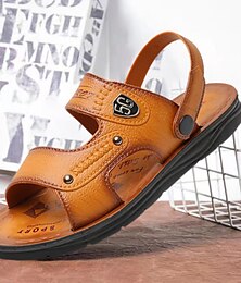 cheap -Men's Sandals Flat Sandals Leather Sandals Comfort Sandals Casual Beach Daily Beach PVC Breathable Comfortable Slip Resistant Loafer Yellow Brown Summer