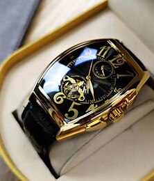 abordables -Reloj mecánico de lujo para hombre, esfera grande, moda, negocios, esqueleto hueco, automático, reloj de cuero resistente al agua