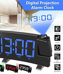economico -orologi a proiezione radio fm sveglia digitale con schermo curvo display a led con dimmer doppio allarme con porta di ricarica usb batteria di backup 12/24 ore per l'impostazione dell'orologio