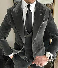 economico -Completi da Uomo in Velluto Matrimonio Borgogna Blu Reale Colore Solido Vestibilità Slim 3 Pezzi A Doppio Petto Due Bottoni