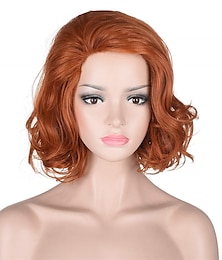 economico -parrucca da donna 13 corta ondulata arancione zenzero per costume cosplay festa di halloween