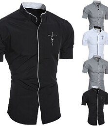 billiga -Herr Skjorta Skjorta med krage Skjorta utan krage Slät Bröllop Utomhus Svart Vit Grå Kortärmad Hög krage Sommar Vår Kläder Button-Down