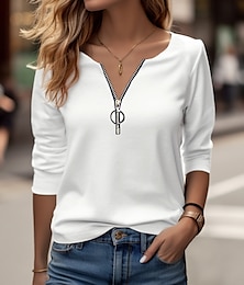 cheap -Women's T shirt Tee Plain Quarter Zip Daily Weekend Elegant Fashion Daily Long Sleeve Half Zip V Neck White Fall & Winter