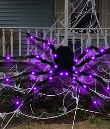 billige -stor halloween-edderkoppdekorasjon lysende spindelvev for skumle innendørs- og utendørsfester halloween lysende spindelvev trekantet nett vifteformet nett lysende edderkopp elektrisk plysj stor edderkopp